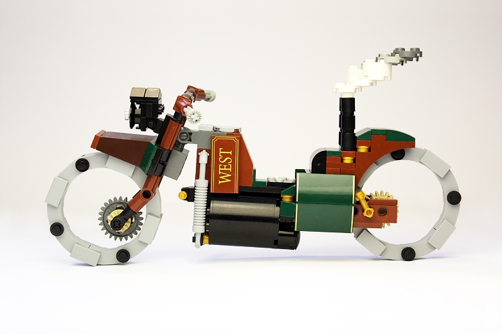 LEGO MOC - Steampunk Machine - Thomas Watts' Steam Motorcycle (Miniland): <br>Reinforced boiler sustains steam pressure up to 20 atmospheres.<br>