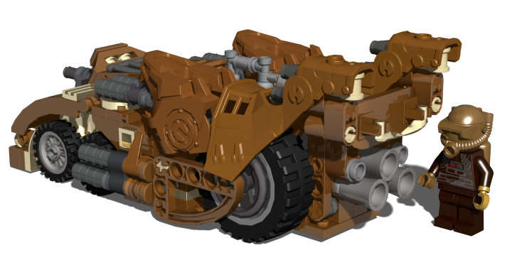 LEGO MOC - Steampunk Machine - Steampunk Assault-Pursiut Tank: Водитель демонстрирует основную систему выхлопа пара.
