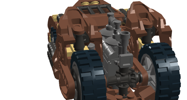 LEGO MOC - Steampunk Machine - Steampunk Assault-Pursiut Tank: Приоткрыв корпус, видно намёк на трансмиссию и строение двигателя.