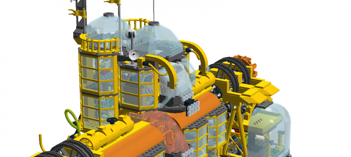LEGO MOC - Steampunk Machine - Желтый дракон: голова робота1- видна командная рубка с капитаном и его помощниками
