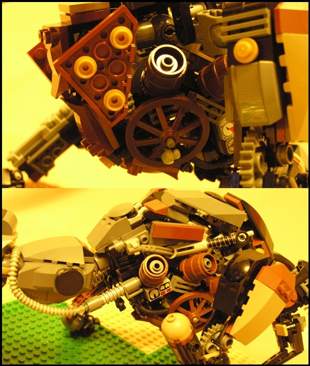 LEGO MOC - Steampunk Machine - Warning! Hunters!: 'Огромный паровой двигатель, с 6 цилиндрами  поддерживает жизнеспособность химеры. Что бы продолжать двигаться, химера поедает дерево и прочие горючие вещества'