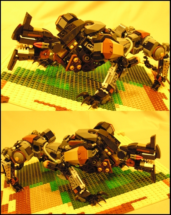 LEGO MOC - Steampunk Machine - Warning! Hunters!: 'Было довольно сложно выследить этого монстра. При первой стычке с ней, нам пришлось спешно убираться с поля боя - химера оказалась куда хитрее и сильнее, чем мы предполагали. Залечив раны и выработав стратегию, я и Лили вновь бросили вызов созданию Вангенпарка. И к нашему огромному удивлению, получив от нас, химера испугалась. Да да, испугалась...'