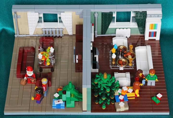 LEGO MOC - New Year's Brick 2014 - Новогоднее чудо: Итак, канун Нового, 2014-го Года. До боя курантов остаются считанные минуты.<br />
Перенесемся в обычный городской многоэтажный дом, а именно, на 10-й этаж. Уберем все лишнее, что бы это не мешало нам наблюдать за происходящим в квартирах 67 и 68.<br />