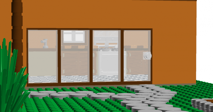 LEGO MOC - New Year's Brick 2014 - Modern mediterranean house.: A view of the front windows.