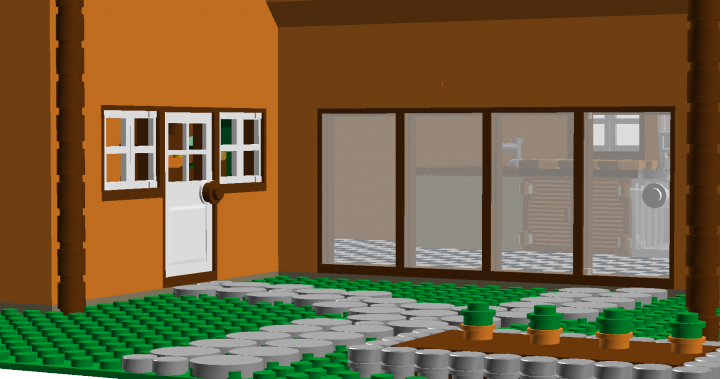 LEGO MOC - New Year's Brick 2014 - Modern mediterranean house.: A view of the entrance to the house.