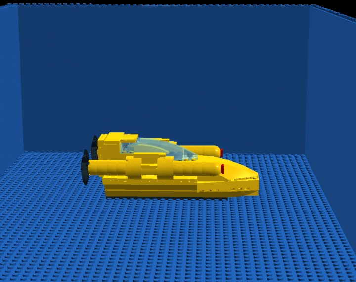 LEGO MOC - Submersibles - Одноместная подводная лодка класса fgda.: Отдаленный боковой вид показывает двигатель этого аппарата.