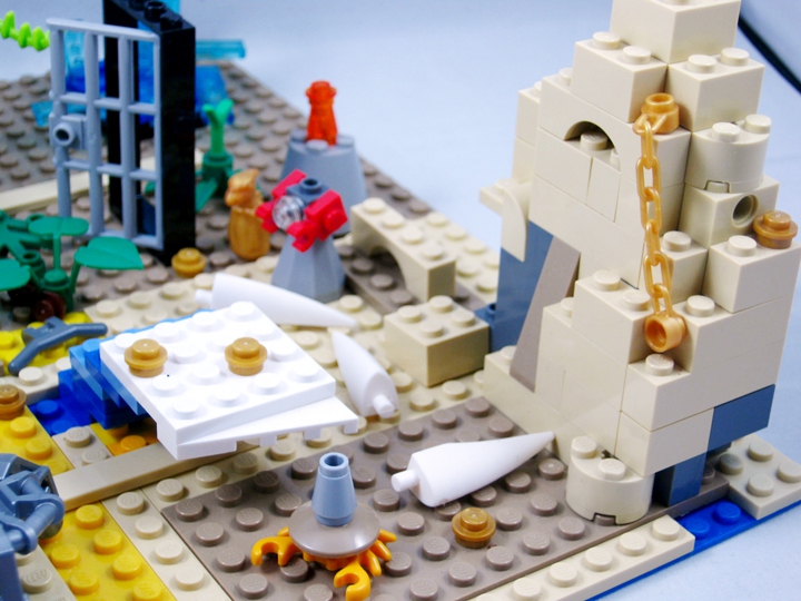LEGO MOC - Инопланетная жизнь - Однажды на планете Пескор: Волна выбрасывает на берег золото Древних, но это богатство теперь никому не нужно.