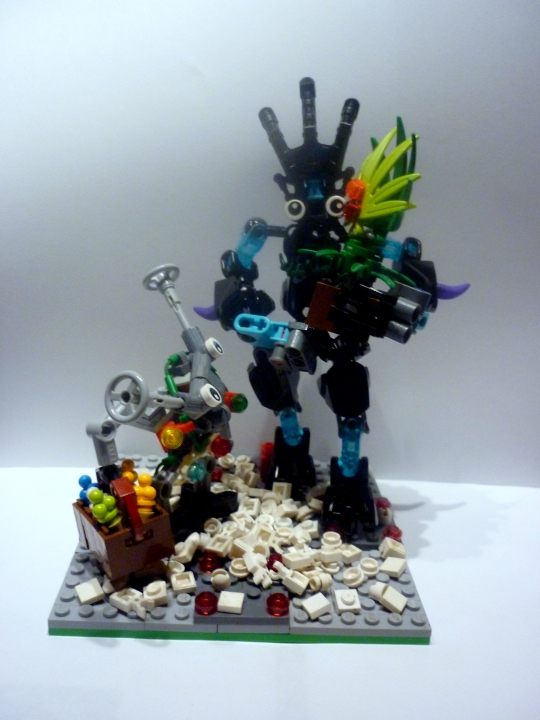 LEGO MOC - New Year's Brick 2017 - Революция праздника: Что это были за традиции? Стрелять из свето-ракет, украшать пламя-цветок,  'калинку' танцевать.  Ну, кто-то говорит что это Новый Год, кто-то говорит что Шклярый Град. Ступив на почву они удивились. Под ногами и сверху на них летели какие то странные белые крошки. На Плуторе такого не было. Также они увидели что планета пуста. Никого не было! Плуторианец Книппер-Шлур Де который учавствовал в операции взял пламя-цветок и отправился искать коренных жителей.