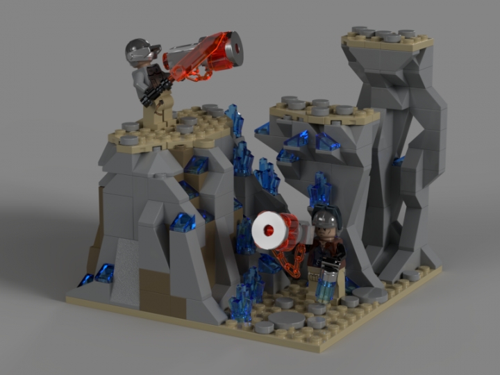 LEGO MOC - 16x16: Mech -  Мех 'Rhino 3.67': Самым известным событием 15-летнего периода истории Рапнира, позже получившего название Великий кризиса, стало нападение вооружённой группировки, состоящей из 50 человек, на центральный рудник по добыче гравиплазмы. Центральный рудник является сердцем колонии, и прекращение его функционирования привело бы к катастрофическим последствиям. Грабители захватили почти 500 килограммов необработанной гравиплазмы, и остановить их удалось лишь благодаря мехам 'Rhino 3.67'. После этого события 'носорога' стали называть в народе спасителем планеты.