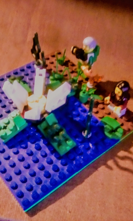 LEGO MOC - 16x16: Botany - Кувшинка: развёл ма-а-аленький костерок прямо на берегу болота! чтобы  поджарить куриный окорок(где он его взял, непонятно).