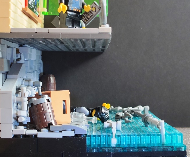 LEGO MOC - LEGO-contest 16x16: 'Cyberpunk' - Контраст 'миров' в киберпанке: Здесь мы видим человека, упавшего лицом в воду.