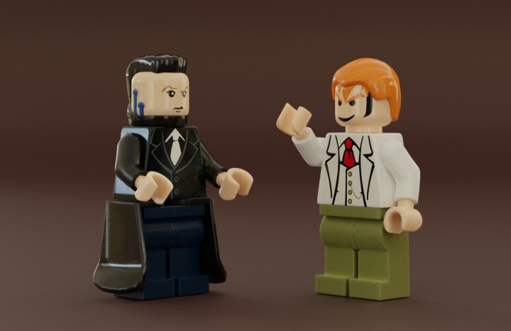 LEGO MOC - LEGO-contest 16x16: 'Cyberpunk' - 00_Intro.dx: </center> </i><br />
Коллективное фото персонажей работы - мультимиллиардера Боба Пейджа и правительственного агента Уолтона Саймонса, его верного помощника. <br />
<i><center>