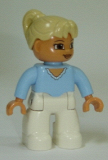 LEGO 47394pb118 Duplo Figure Lego Ville, Female, White Legs, Bright Light Blue Top, Tan Ponytail Hair, Brown Eyes