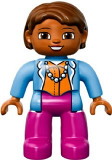LEGO 47394pb190 Duplo Figure Lego Ville, Female, Magenta Legs, Medium Blue Top with Necklace, Dark Orange Hair