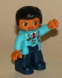 LEGO 47394pb249 Duplo Figure Lego Ville, Female Pilot, Dark Blue Legs, Medium Azure Top with Red Tie, Black Hair