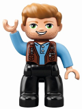 LEGO 47394pb251 Duplo Figure Lego Ville, Male, Black Legs, Medium Blue Shirt over Reddish Brown Vest, Dark Tan Hair