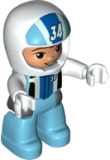 LEGO 47394pb315 Duplo Figure Lego Ville, Male, Medium Azure Legs, White Race Top and Helmet with Number 34 Pattern