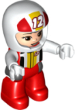 LEGO 47394pb316 Duplo Figure Lego Ville, Female, Red Legs, White Race Top and Helmet with Number 12 Pattern