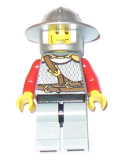 LEGO cas447 Kingdoms - Lion Knight Scale Mail with Chest Strap and Belt, Helmet with Broad Brim, Vertical Cheek Lines