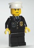 LEGO cty0008 Police - City Suit with Blue Tie and Badge, Black Legs, Scowl, White Hat