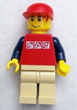 LEGO cty0084 Red Shirt with 3 Silver Logos, Dark Blue Arms, Tan Legs, Messy Red Hair