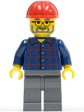 LEGO cty0126 Plaid Button Shirt, Dark Bluish Gray Legs, Red Construction Helmet, Glasses, Gray Beard