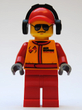 LEGO cty0386 Monster Truck Mechanic, Race Suit with Airborne Spoilers Logo, Red Cap with Hole, Headphones, Black and Silver Sunglasses