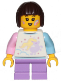 LEGO cty1153 Child Girl - Shirt with Unicorn, Medium Lavender Short Legs, Dark Brown Hair Short, Bob Cut