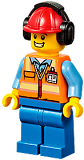 LEGO cty1193 Ground Crew - Male, Orange Safety Vest with Reflective Stripes, Blue Legs, Red Construction Helmet with Headset