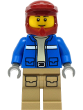 LEGO cty1295 Wildlife Rescue Explorer - Male, Blue Jacket, Dark Red Helmet, Dark Tan Legs with Pockets, Thin Grin