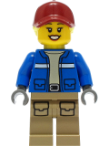 LEGO cty1305 Wildlife Rescue Explorer - Female, Blue Jacket, Dark Tan Legs with Pockets, Dark Red Cap, Bright Light Yellow Hair