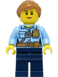 LEGO cty1384 Police - City Officer Female, Bright Light Blue Shirt with Badge and Radio, Dark Blue Legs, Medium Nougat Hair