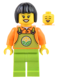 LEGO cty1444 Farmer - Female, Lime Overalls over Orange Shirt, Lime Legs, Black Short Hair