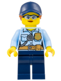 LEGO cty1525 Police - City Officer Female, Bright Light Blue Shirt with Badge and Radio, Dark Blue Legs, Dark Blue Cap with Dark Orange Ponytail, Safety Glasses