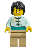 LEGO hol305 Lunar New Year Parade Participant - Male, Light Aqua Tang Jacket, Tan Legs, Black Hair