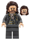 LEGO hp352 Sirius Black - Dark Brown Hair, Dark Bluish Gray Jacket over Tattered Striped Shirt, Plain Legs