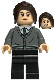 LEGO hp400 Pansy Parkinson - Dark Bluish Gray Slytherin Cardigan Sweater without Crest, Black Legs