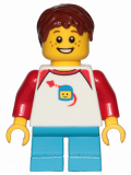 LEGO idea051 Boy, Freckles, Classic Space Shirt with Red Sleeves, Dark Azure Short Legs, Reddish Brown Hair Short Tousled with Side Part