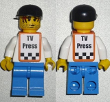 LEGO rac028s F1 - Cameraman (8672) - Red Hair, Orange Vest with Stickers