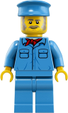 LEGO trn254 Train Worker - Male, Medium Blue Hat, Medium Blue Shirt with Red Bandana, Medium Blue Legs