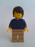 LEGO twn255 Plaid Button Shirt, Dark Tan Legs, Black Tousled Hair