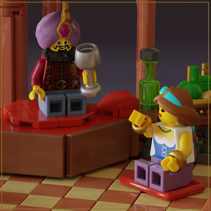 LEGO MOC - LEGO-конкурс 16x16: 'Иллюстрация' - Рассказ о пятом путешествии: </center> </i><br />
'Тысяча и одна ночь' - сборник средневековых восточных сказок - известен благодаря своему обрамленному повествованию. Каждая сказка - это история внутри другой истории, рассказанная одним из персонажей. Именно это и захотелось передать в работе ;) <br />
<center><i>