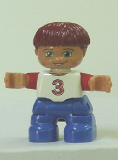 LEGO 47205pb020 Duplo Figure Lego Ville, Child Boy, Blue Legs, White Top with Red 