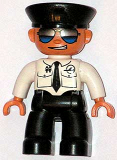 LEGO 47394pb045 Duplo Figure Lego Ville, Male Pilot, Black Legs, White Top with Airplane Logo and Black Tie, Police Hat, Sunglasses