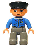 LEGO 47394pb052 Duplo Figure Lego Ville, Male Post Office, Dark Bluish Gray Legs, Blue Jacket with Mail Horn, Black Police Hat