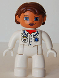 LEGO 47394pb064 Duplo Figure Lego Ville, Female, Medic, White Legs, White Top with Pocket and EMT Star of Life Pattern, Reddish Brown Hair, Blue Eyes, White Hands