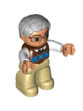 LEGO 47394pb174 Duplo Figure Lego Ville, Male, Tan Legs, Reddish Brown Argyle Sweater Vest, White Arms, Light Bluish Gray Hair, Glasses