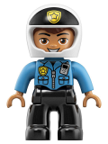 LEGO 47394pb261 Duplo Figure Lego Ville, Male Police, Black Legs, Dark Azure Top with Badge and Radio, White Helmet with Black Front and Badge