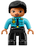LEGO 47394pb262 Duplo Figure Lego Ville, Female Police, Black Legs, Medium Azure Top with Badge and Epaulets, Black Hair