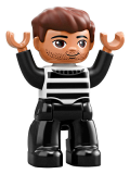 LEGO 47394pb264 Duplo Figure Lego Ville, Male, Black Legs, Black and White Striped Top, Reddish Brown Hair (Prisoner)
